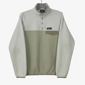 Patagonia Synchilla Cream & Beige Color Block Snap-T Fleece Sweatshirt